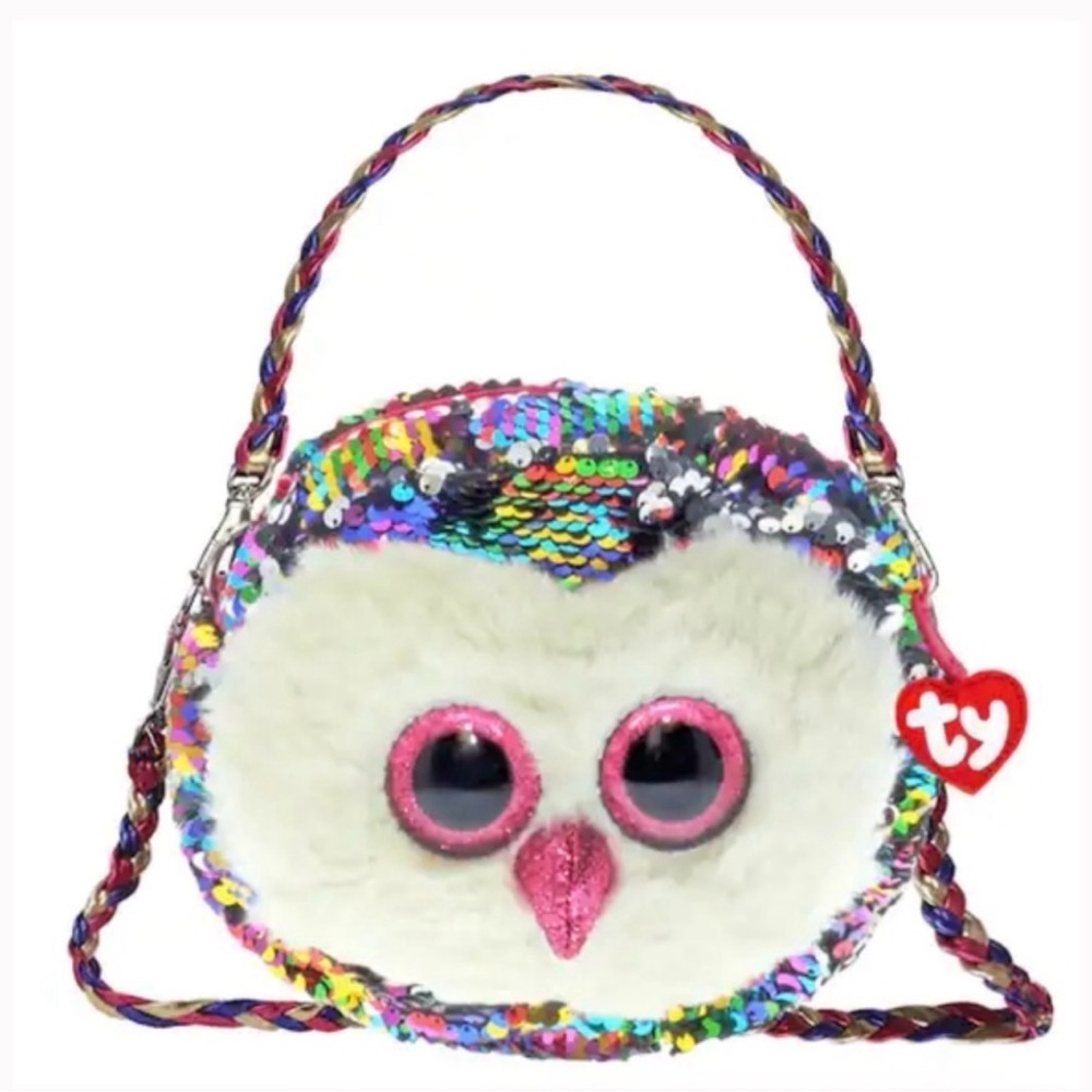 TY Sequin Owl Crossbody Purse Kids Plush Handbag Adjustable Strap